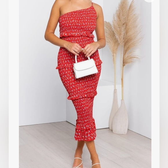 Prettygarden Dresses & Skirts - Prettygarden sz XL one shoulder bodycon red ruffle dress